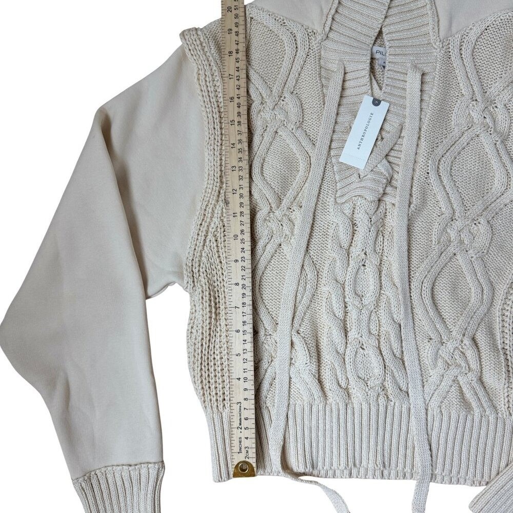 NWT ANTHROPOLOGIE Pilcro Sweater Chunky Cable Knit Collar Women's XS Cream - Picture 4 of 12